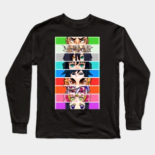 The nine Hashira + Retro Style |kimetsu no yaiba| Long Sleeve T-Shirt